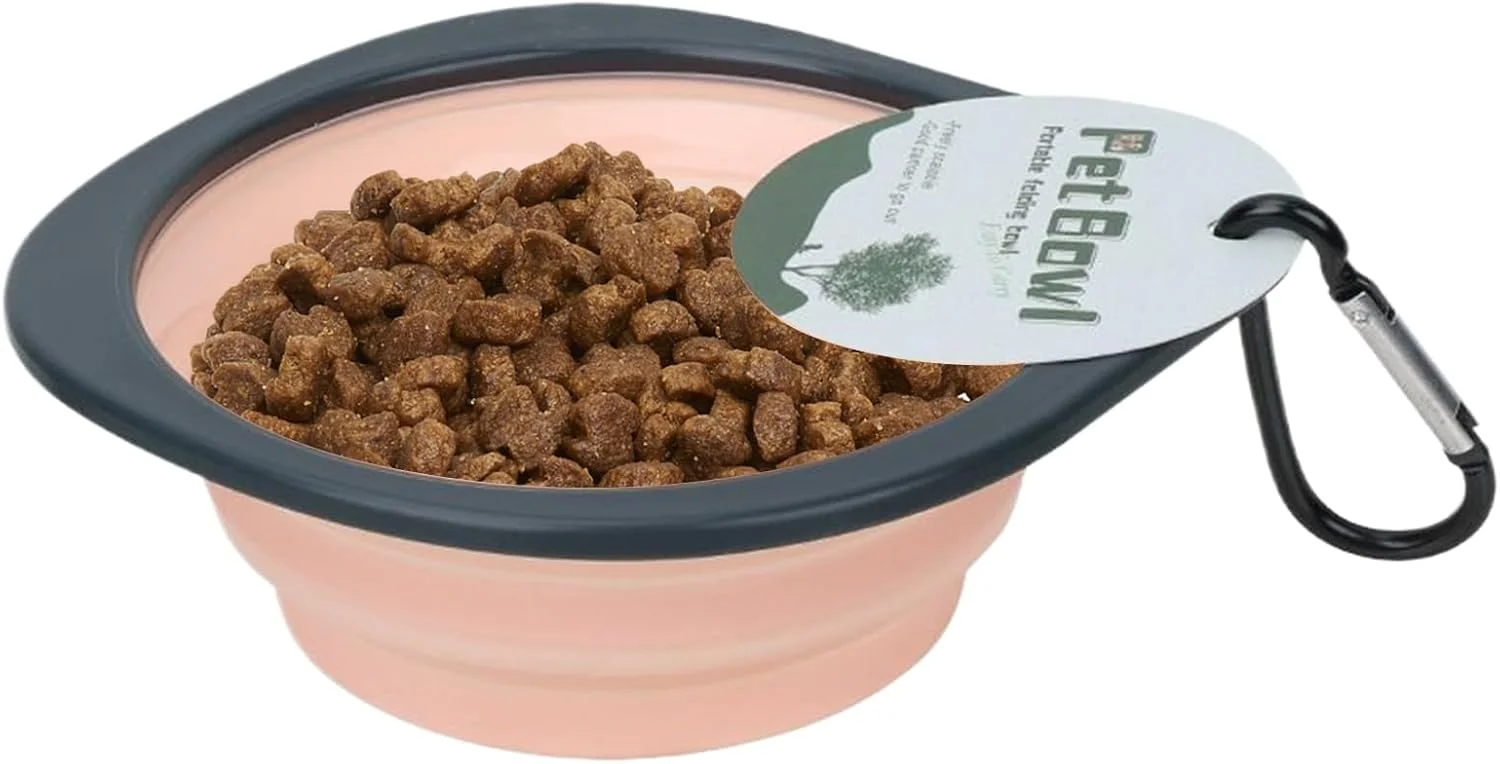 کاسه تاشو سگ، کاسه تاشو قابل حمل برای پیاده روی سگ، ظرف غذاخوری حیوانات خانگی با گیره کارابین، ظرف غذا و آب برای کمپینگ، پیاده روی و گردش با حیوانات خانگی