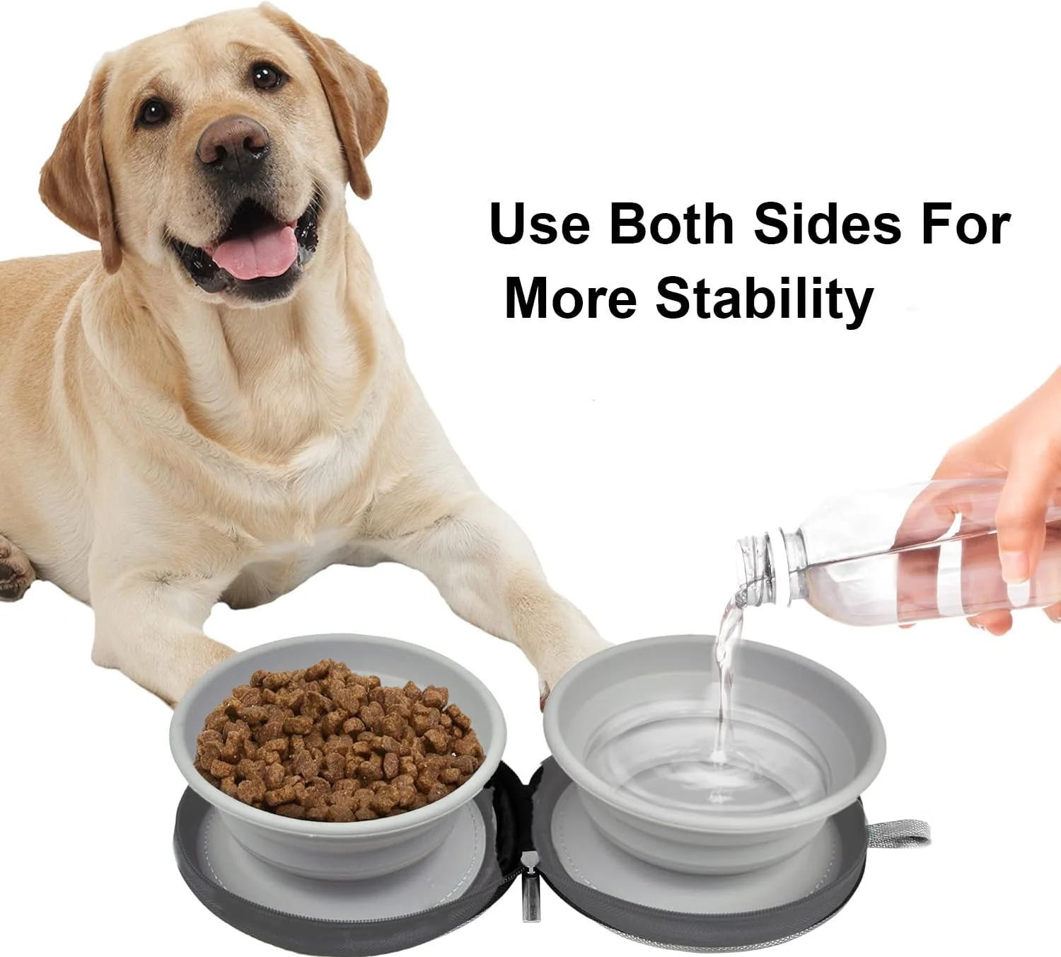 ظرف غذای تاشو دوتایی سگ، ظرف تاشو 2 در 1 با کیف مسافرتی، ظرف سگ قابل حمل سیلیکونی با کیفیت غذایی، ظروف مسافرتی سگ برای غذا و آب حیوانات خانگی، برای سگ های کوچک و بزرگ در حال حرکت