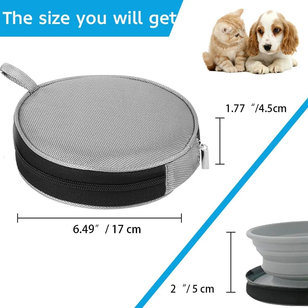 ظرف غذای تاشو دوتایی سگ، ظرف تاشو 2 در 1 با کیف مسافرتی، ظرف سگ قابل حمل سیلیکونی با کیفیت غذایی، ظروف مسافرتی سگ برای غذا و آب حیوانات خانگی، برای سگ های کوچک و بزرگ در حال حرکت