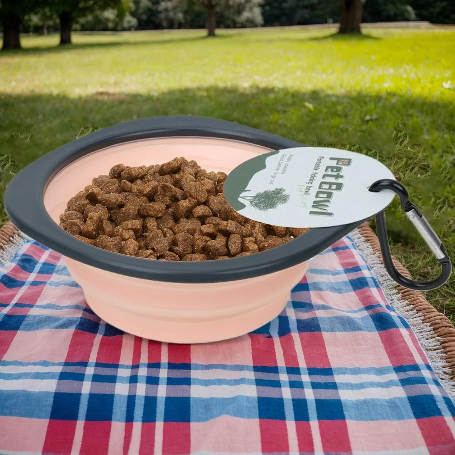 کاسه تاشو سگ | ظرف تاشو آب قابل حمل، ظرف غذای حیوانات خانگی با گیره کارابین، ظرف غذاخوری برای پیاده روی و کمپینگ حیوانات خانگی