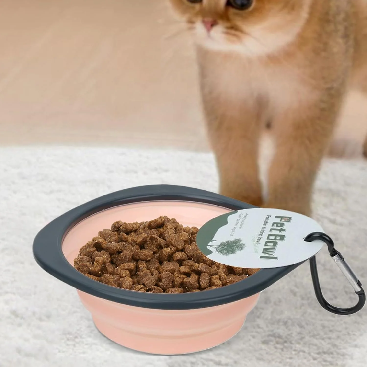 کاسه تاشو سگ، کاسه تاشو قابل حمل برای پیاده روی سگ، ظرف غذاخوری حیوانات خانگی با گیره کارابین، ظرف غذا و آب برای کمپینگ، پیاده روی و گردش با حیوانات خانگی