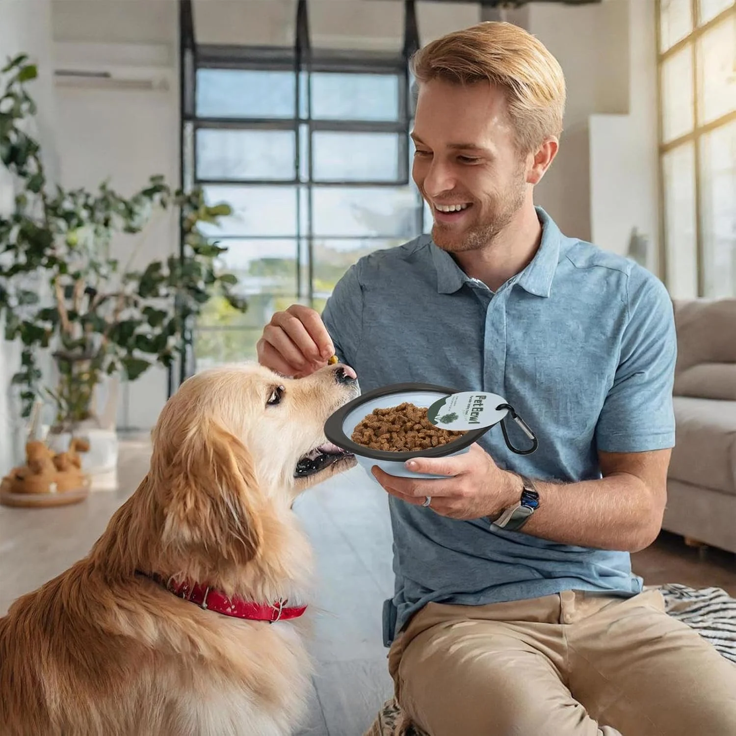 کاسه آب تاشو سگ | کاسه تاشو سگ برای پیاده روی قابل حمل - ظرف غذا و آب با گیره کارابین، لوازم تغذیه برای مسافرت، پیاده روی و قدم زدن در فضای باز