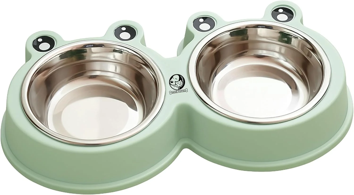 ظرف دوتایی استیل ضد زنگ ممتاز طرح قورباغه Foodie Puppies (بزرگ) برای سگ و گربه | لوازم غذا و آب، ظرف غذای خشک و مرطوب، ضد لغزش، غیر سمی 800 میلی لیتر