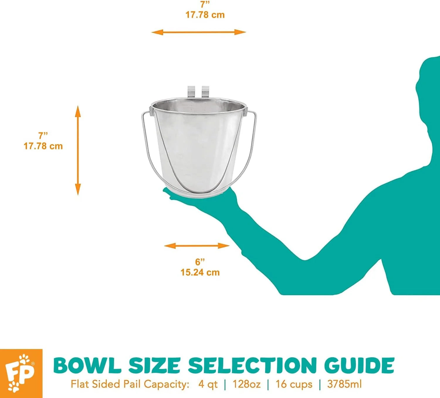 سطل بادوام با یک طرف صاف و دو قلاب، ۴ کوارت