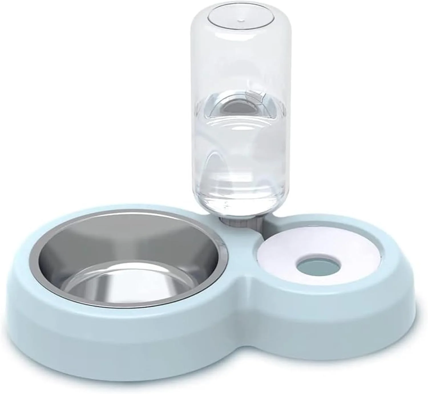 ظروف دوتایی سگ و گربه هالامودو، ست کاسه آب و غذا با کاسه استیل ضد زنگ جداشدنی، بطری آب پخش کن اتوماتیک، ظرف غذای حیوانات خانگی برای سگ و گربه های کوچک و متوسط (آبی)