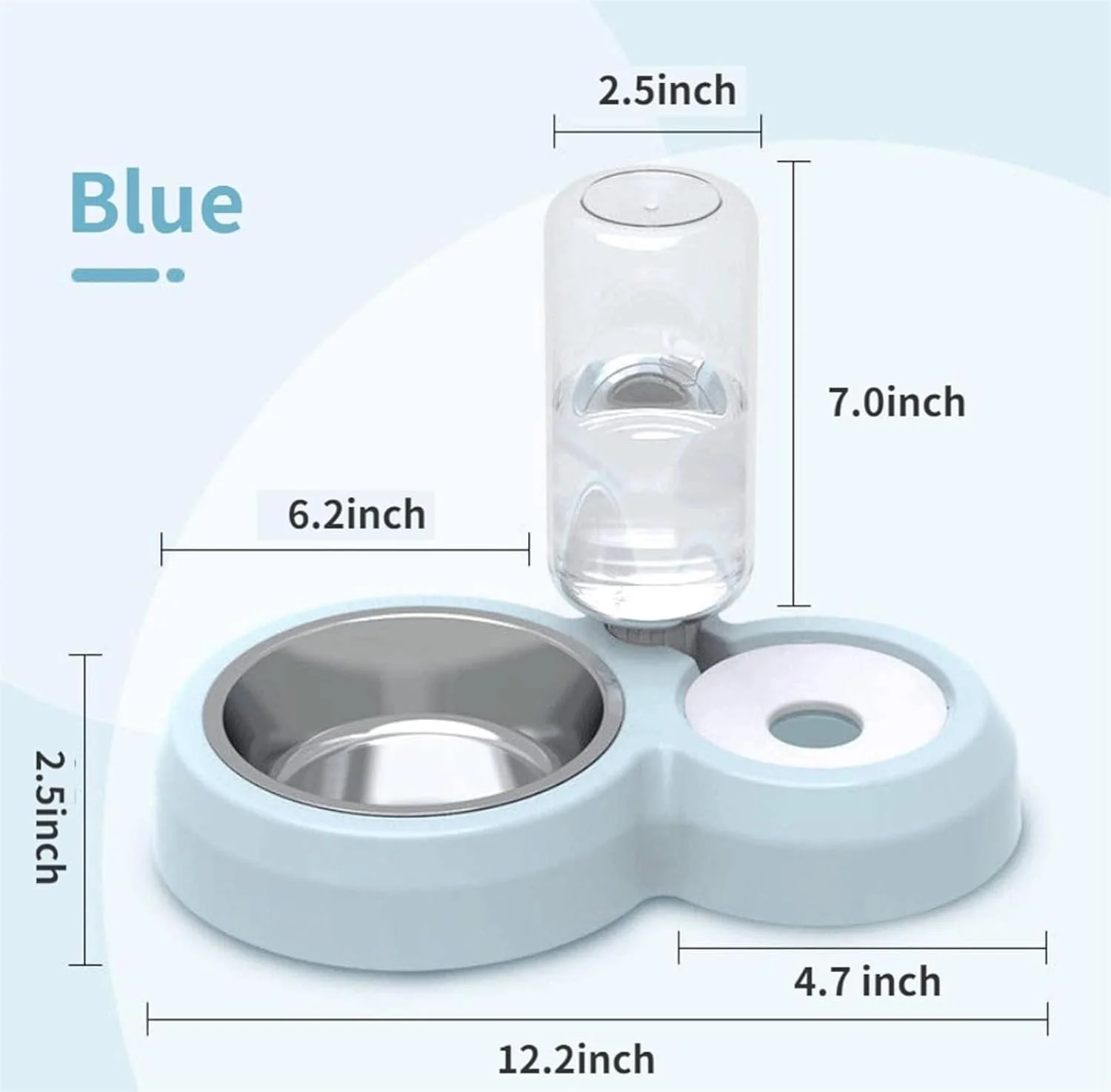 ظروف دوتایی سگ و گربه هالامودو، ست کاسه آب و غذا با کاسه استیل ضد زنگ جداشدنی، بطری آب پخش کن اتوماتیک، ظرف غذای حیوانات خانگی برای سگ و گربه های کوچک و متوسط (آبی)