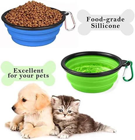 بسته 2 عددی کاسه تاشو سیلیکونی سگ Kolice، 350 میلی لیتر، ظرف غذای تاشو مسافرتی سگ با لبه پلاستیکی و حلقه D، کاسه سگ پایه قابل حمل، لوازم تغذیه تاشو حیوانات خانگی (سبز)