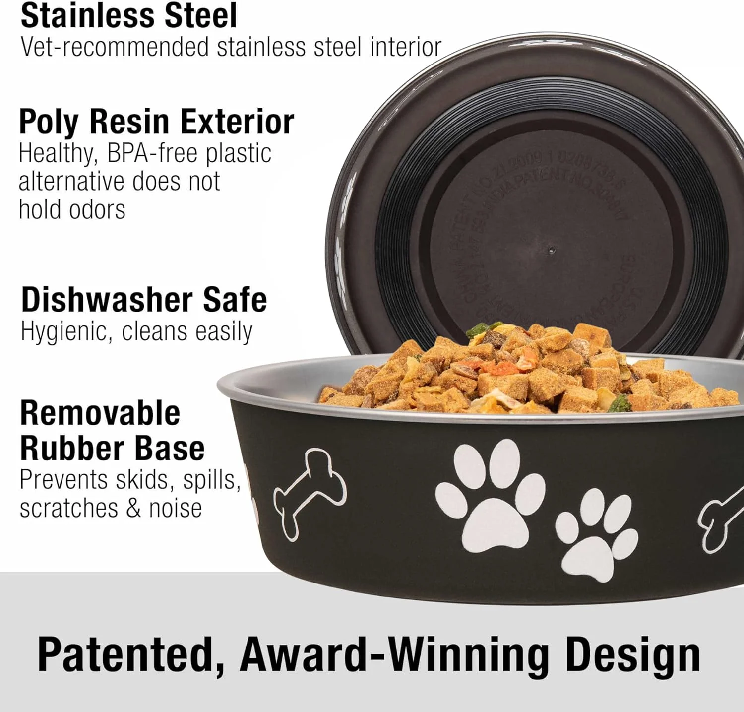 ظرف استیل سگ Loving Pets Bella، ضد لغزش، قابل شستشو در ماشین ظرفشویی و مقاوم در برابر باکتری، ظرف فلزی حیوانات خانگی - اسپرسو - بزرگ (1.5 لیتر)