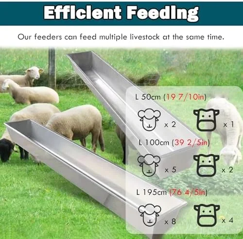 آبخوری و خوراک دام، طول 195 سانتی متر، مناسب برای خوراک دادن به اسب، گوساله، گاو و خوک، جنس استیل ضد زنگ