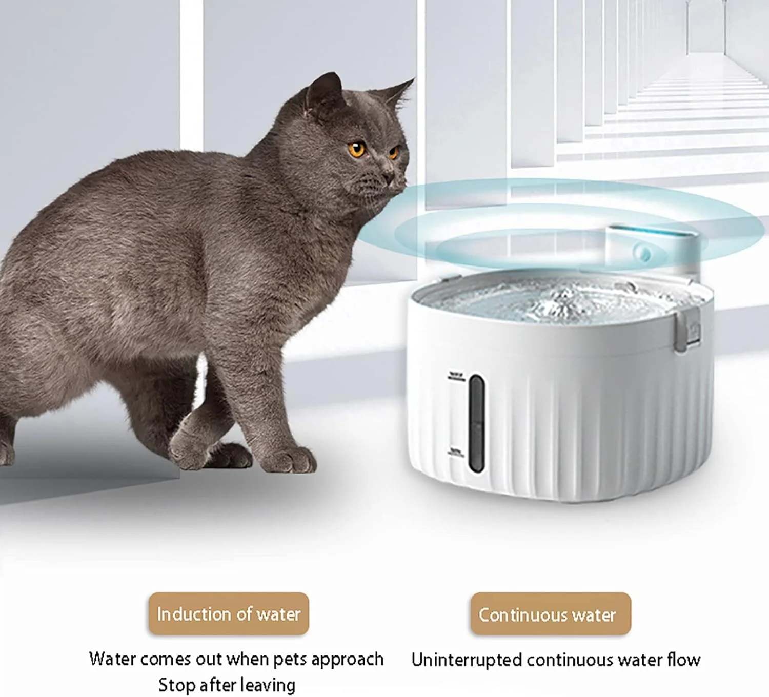 آب‌خوری هوشمند بی‌سیم حیوانات خانگی، آب‌خوری اتوماتیک، سنسور مادون قرمز هوشمند با منبع تغذیه دو حالته، حسگر سطح آب 360 درجه ضد پاشش، مناسب برای دفتر کار، فضای باز