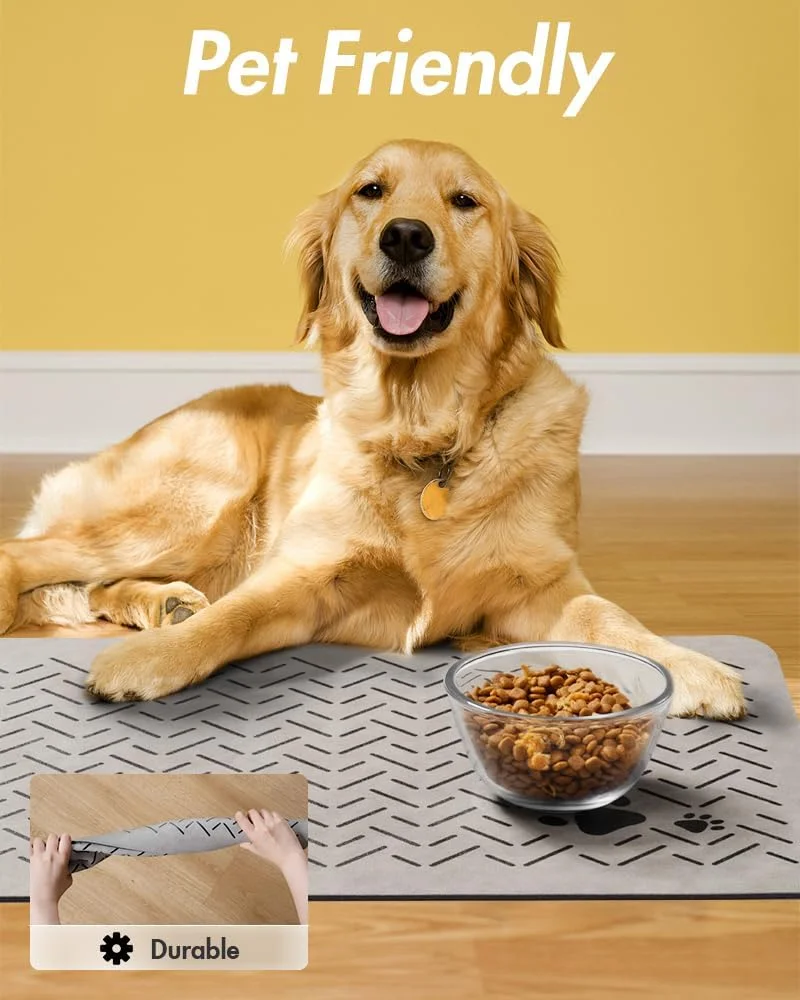 زیرانداز تغذیه حیوانات خانگی MontVoo - زیرانداز سریع خشک شونده برای کاسه غذا و آب سگ - زیرانداز لاستیکی برای غذای سگ - لوازم جانبی سگ - لوازم حیوانات خانگی - کاسه آب سگ برای سگ های بد غذا