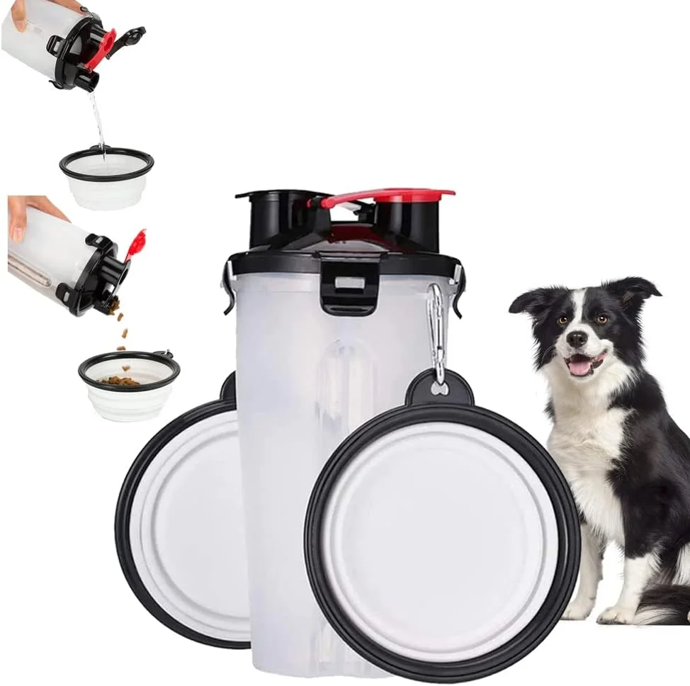 ظرف آب و غذای سفری سگ NeoStyle، 2 در 1، همراه با سینی های سیلیکونی تاشو، ضد نشت، مناسب پیاده روی، کمپینگ و کوهنوردی (سفید)