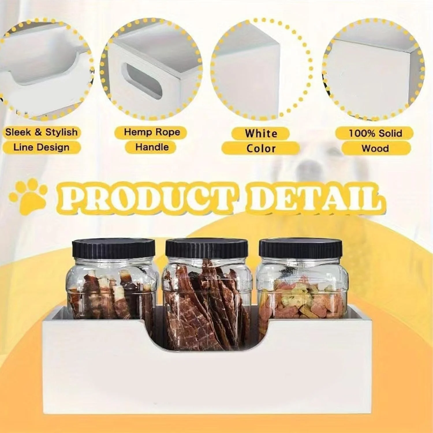 ست نگهدارنده تشویقی حیوانات خانگی - 3 شیشه بزرگ درب دار با پایه چوبی، سازمان دهنده شفاف اسنک سگ و گربه برای حفظ تازگی ست نگهدارنده تشویقی حیوانات خانگی - 3 شیشه بزرگ درب دار با پایه چوبی، سازمان دهنده شفاف اسنک سگ و گربه برای حفظ تازگی