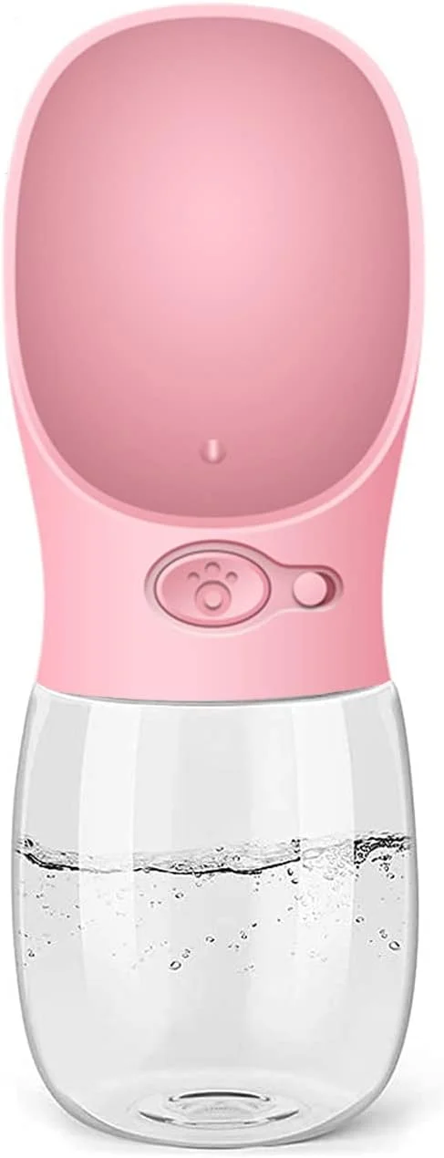 بطری آب سگ، پخش کننده قابل حمل ضد نشت برای توله سگ، پیاده روی در فضای باز، مسافرت 350 میلی لیتر، صورتی