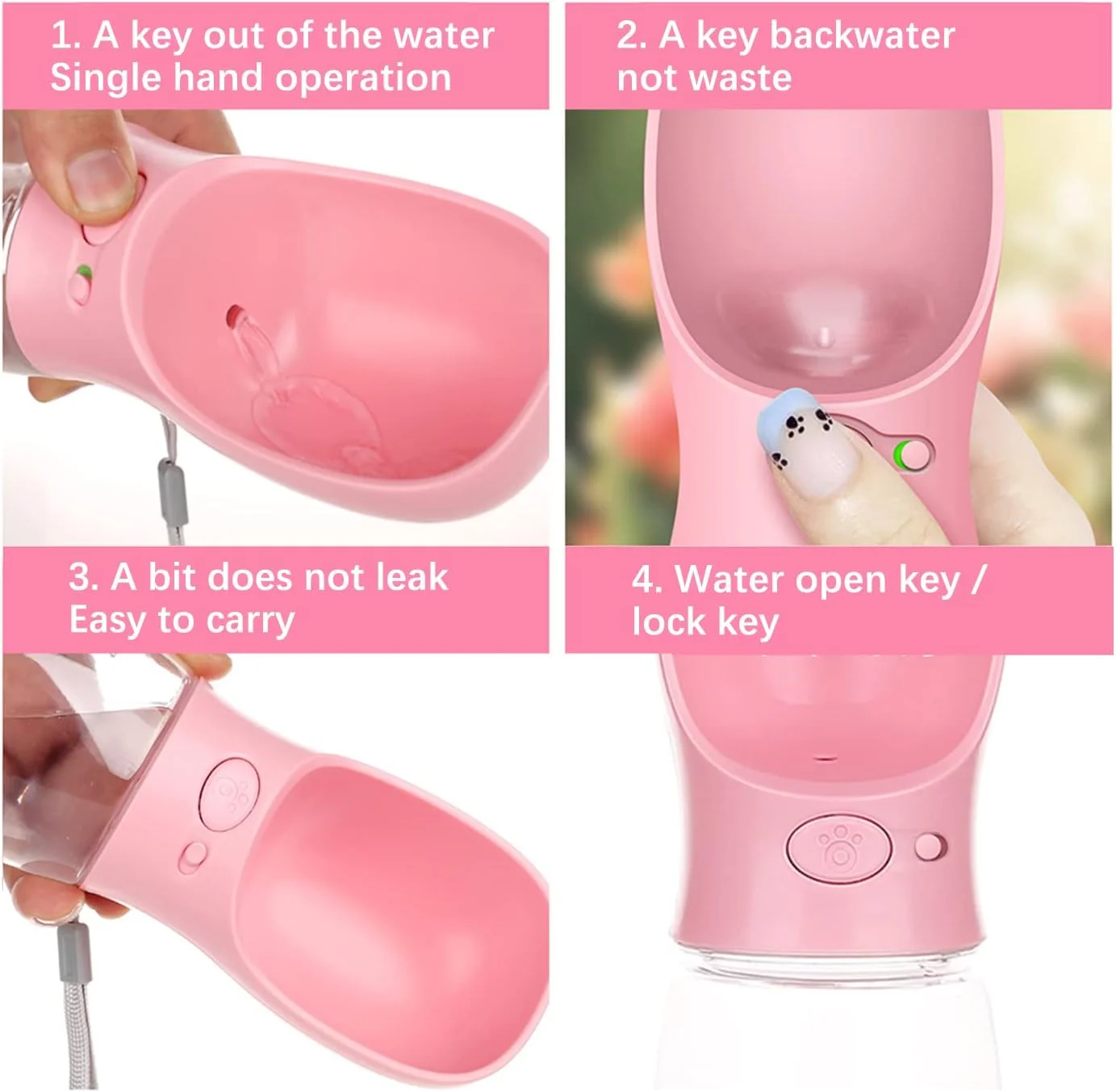 بطری آب سگ، پخش کننده قابل حمل ضد نشت برای توله سگ، پیاده روی در فضای باز، مسافرت 350 میلی لیتر، صورتی بطری آب سگ، پخش کننده قابل حمل ضد نشت برای توله سگ، پیاده روی در فضای باز، مسافرت 350 میلی لیتر، صورتی