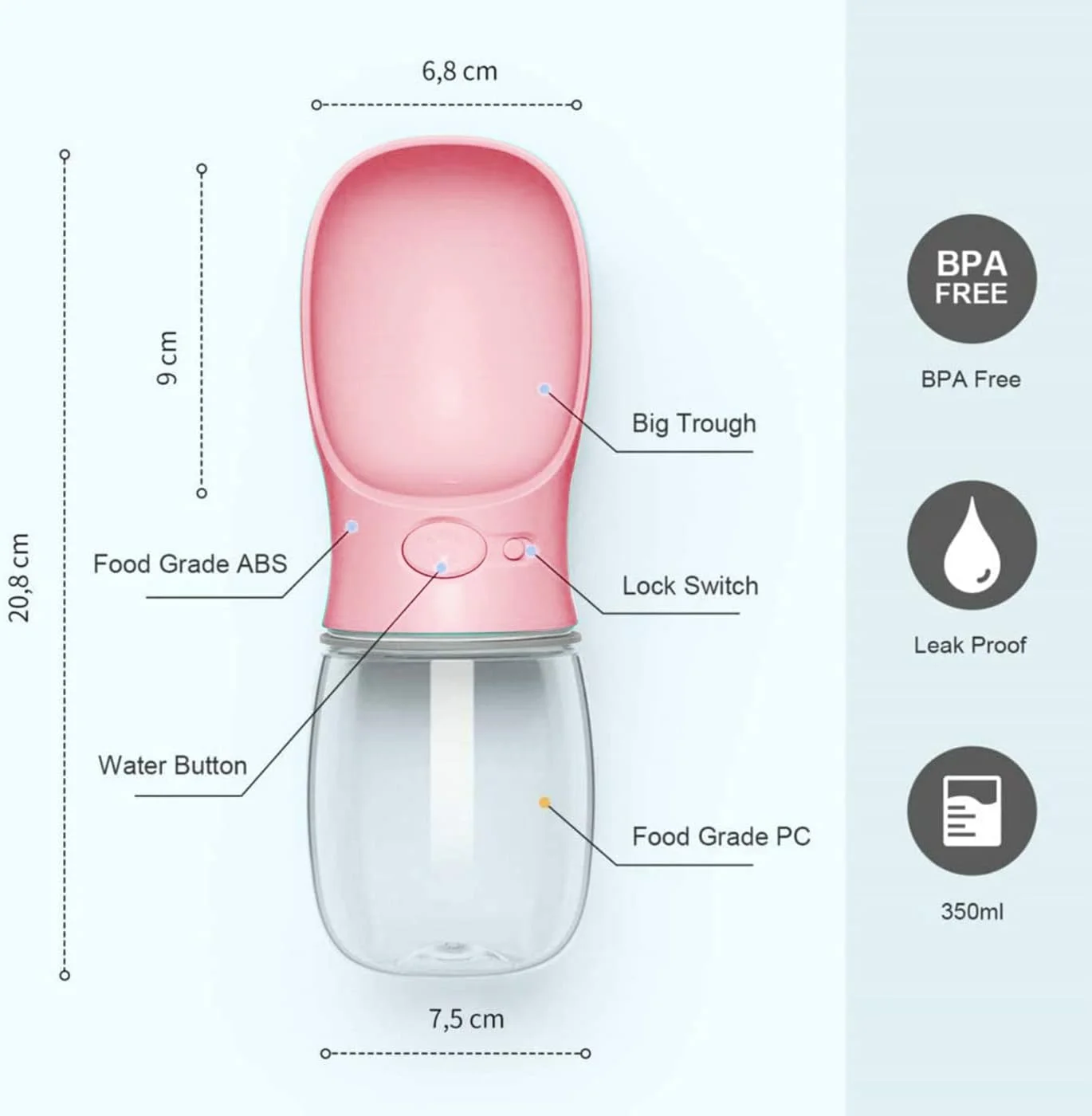 بطری آب سگ، پخش کننده قابل حمل ضد نشت برای توله سگ، پیاده روی در فضای باز، مسافرت 350 میلی لیتر، صورتی بطری آب سگ، پخش کننده قابل حمل ضد نشت برای توله سگ، پیاده روی در فضای باز، مسافرت 350 میلی لیتر، صورتی