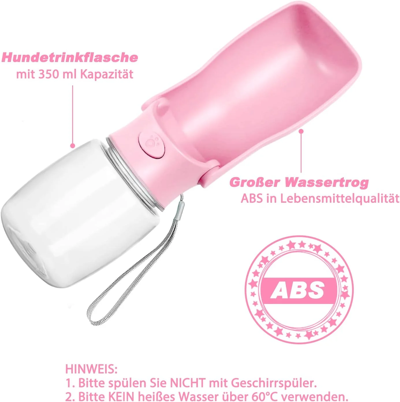 بطری آب سگ - 350 میلی لیتر ضد نشت با ظرف تاشو، قابل حمل برای سگ های کوچک، پیاده روی و مسافرت