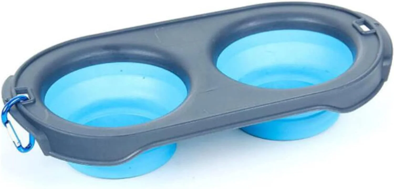 ظرف دوگانه تاشو سیلیکونی سگ، ظرف غذای سگ، ظرف غذای گربه، ظرف حیوانات خانگی ضد لغزش، بطری آب قابل حمل سگ