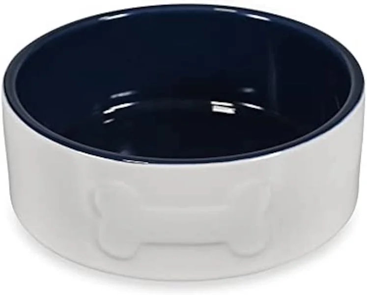 کاسه سرامیکی طرح استخوان پت فیس (کرم/سرمه ای)، 20 سانتی متر