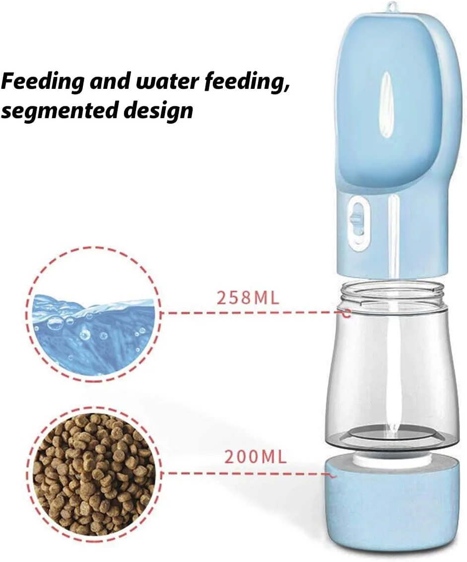 بطری آب و غذای مسافرتی سگ و گربه، بطری نوشیدنی قابل حمل حیوانات خانگی در فضای باز، لوازم آب دهی و تغذیه چند منظوره حیوانات خانگی، بطری آب و غذای توله سگ 2 در 1 برای پیاده روی و کوهنوردی