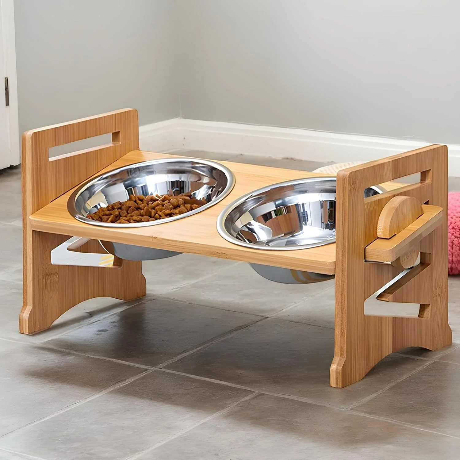 ظرف غذای سگ مرتفع - پایه قابل تنظیم ظرف غذای سگ | لوازم غذاخوری و آبخوری گربه برای خوردن آب در خانه حیاط فضای باز مسافرت با ماشین