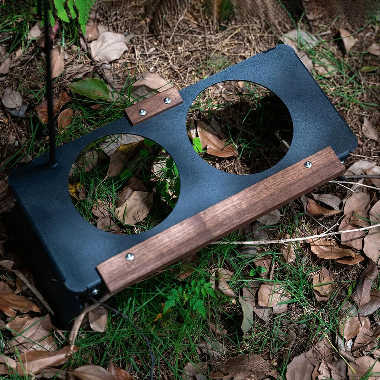 پایه کاسه سگ مرتفع | پایه کاسه فلزی قابل حمل سگ با قفسه چراغ - ظروف گربه برای کمپینگ، کوهنوردی، مسافرت، استفاده در فضای باز و داخل خانه