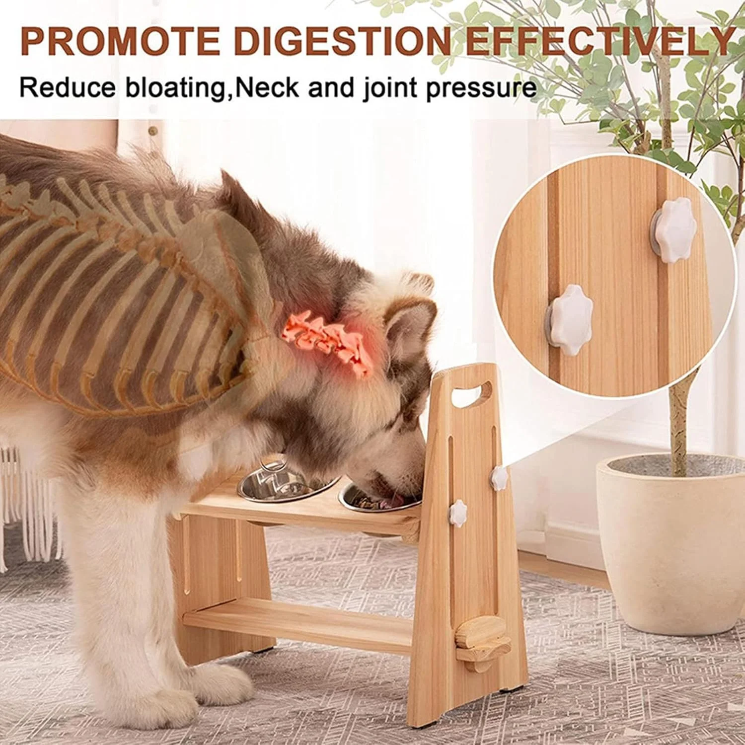 ظرف غذای سگ مرتفع - پایه غذای سگ با دو کاسه استیل ضد زنگ شیب دار، ارتفاع قابل تنظیم و ضد لغزش، پایه غذای سگ برای سگ های متوسط، ظروف غذای مرتفع لوازم غذا و آب سگ