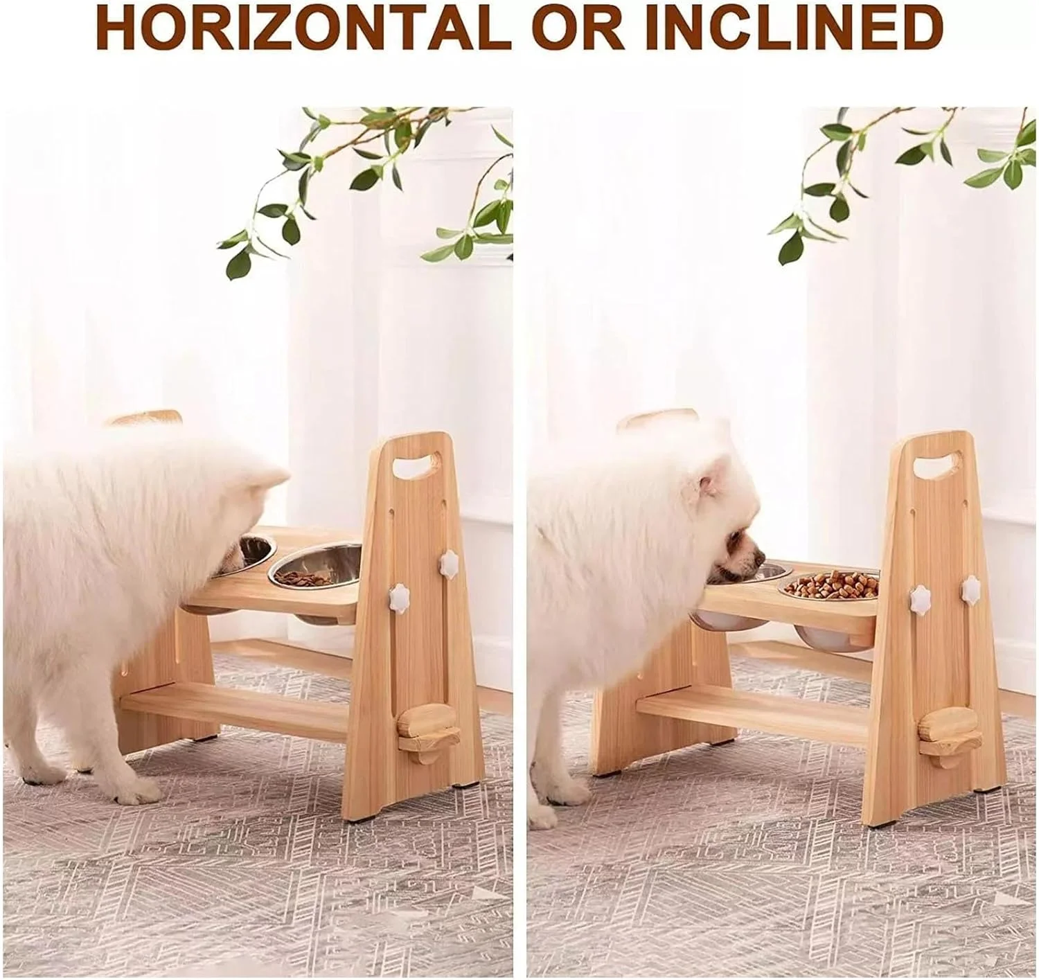 ظرف غذای سگ مرتفع - پایه غذای سگ با دو کاسه استیل ضد زنگ شیب دار، ارتفاع قابل تنظیم و ضد لغزش، پایه غذای سگ برای سگ های متوسط، ظروف غذای مرتفع لوازم غذا و آب سگ