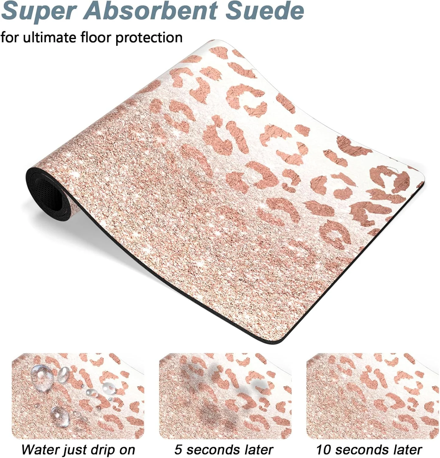 زیرانداز غذای سگ Rnivvi، طرح پلنگی، سایز 40 در 60 سانتی متر، جاذب آب برای ظرف غذای سگ و گربه، زیرانداز لاستیکی ضد لغزش زیبا برای حیوانات خانگی، محافظت از کف، پد زیر ظرف غذای توله سگ برای لوازم غذاخوری و آب