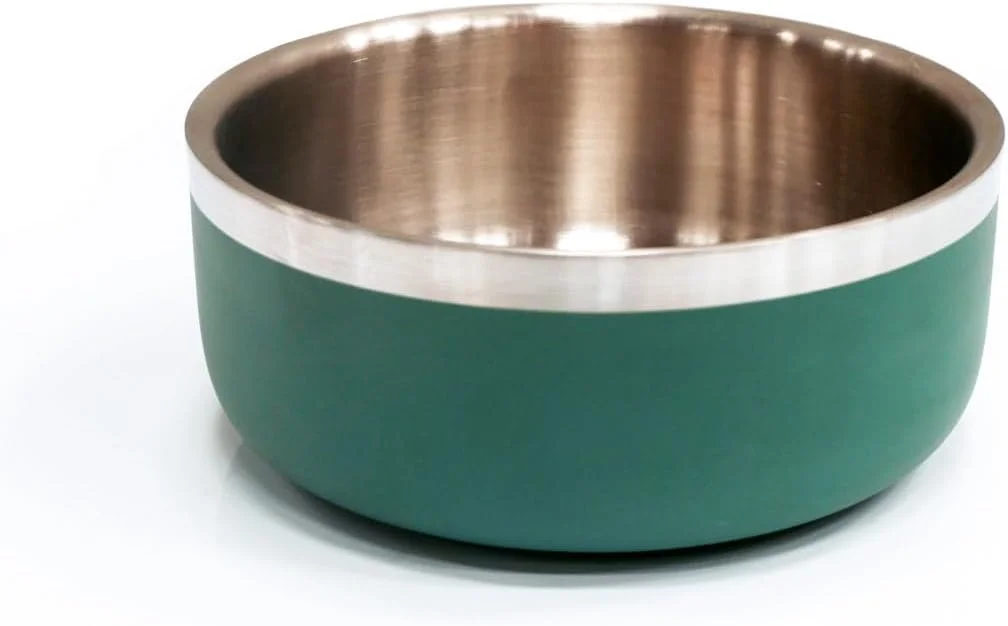 کاسه سگ دو جداره استیل سالوکی، ظرفیت 1200 میلی لیتر، زمردی