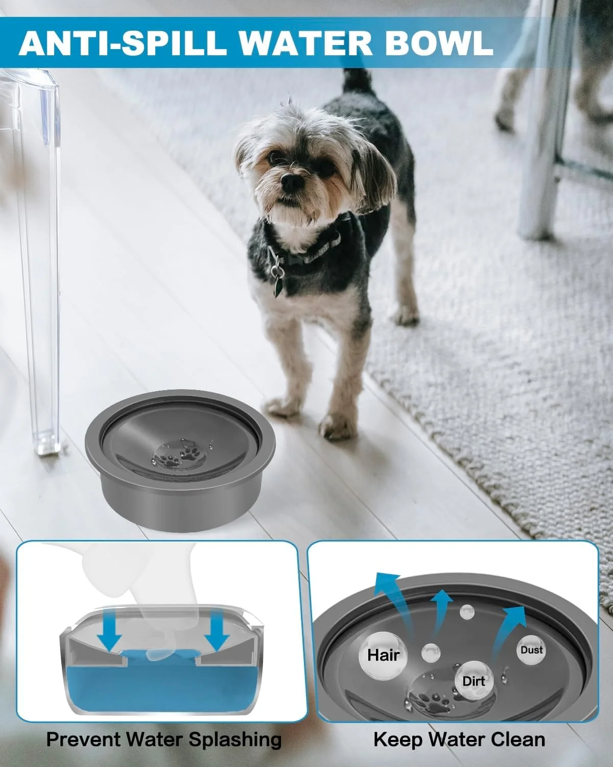 کاسه آب سگ ضد ریزش SCHITEC، ظرف آب آهسته نوشیدنی بدون ریختن، مناسب برای فیدر حیوانات خانگی مرتفع، پخش کننده آب 850 میلی لیتری ضد چکه و جلوگیری از ریختن آب برای سگ ها