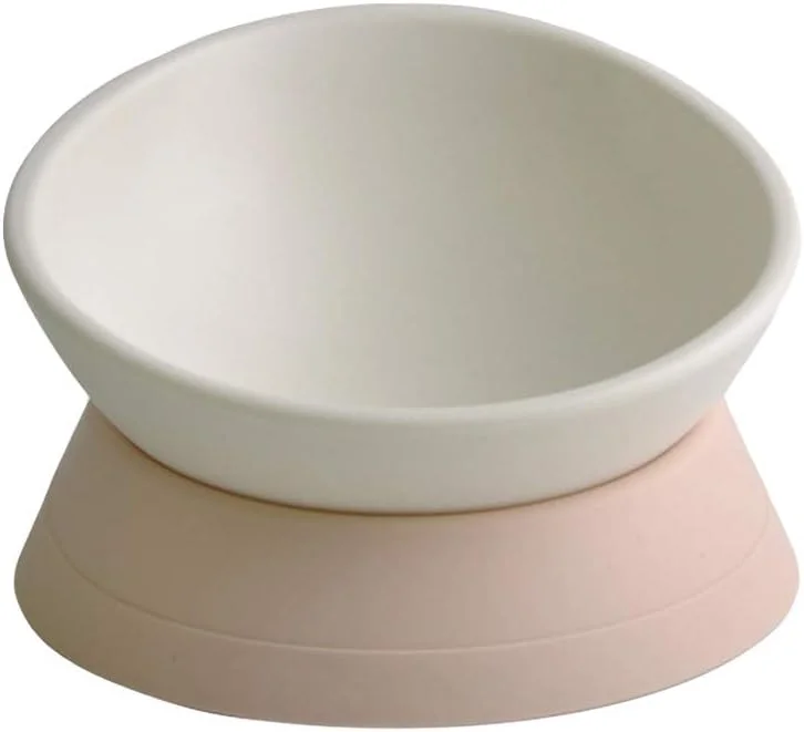 ظرف غذای دوتایی شیب دار سگ و گربه، ظرف سگ و گربه، ظروف استریل حیوانات خانگی، لوازم غذا و آب (صورتی)