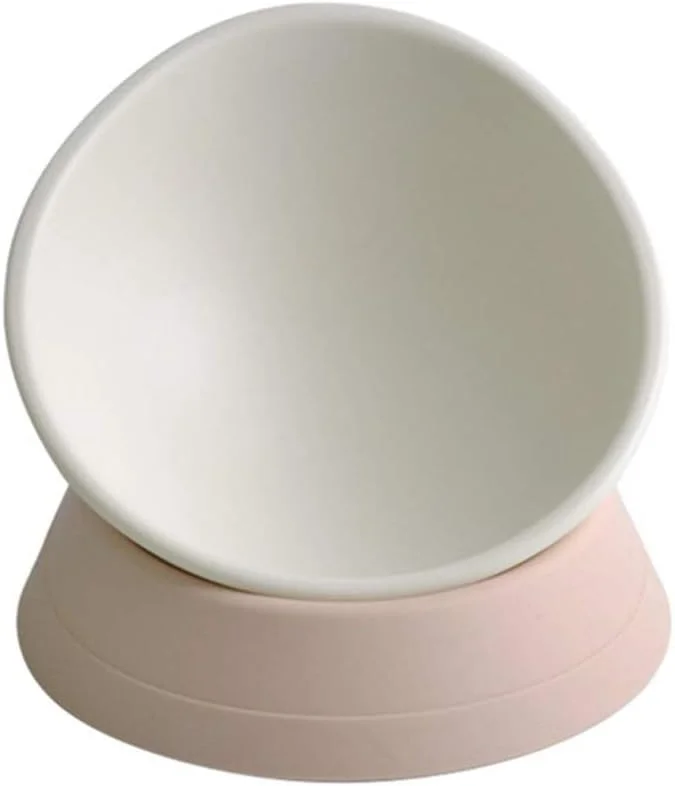 ظرف غذای دوتایی شیب دار سگ و گربه، ظرف سگ و گربه، ظروف استریل حیوانات خانگی، لوازم غذا و آب (صورتی)