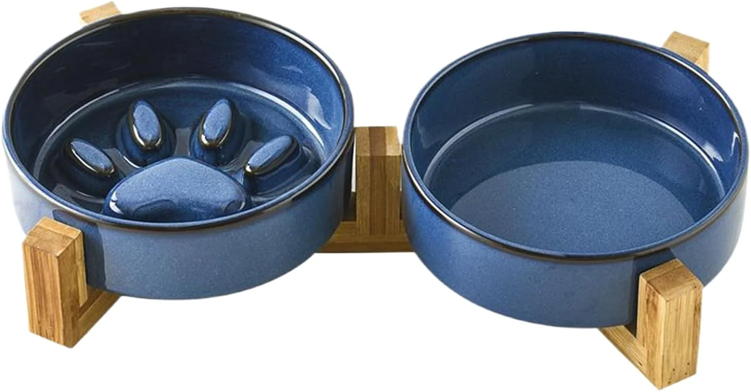 ظرف غذای سگ با طراحی کاهش سرعت غذا خوردن، ست کاسه سرامیکی پنجه‌ای زیبا برای غذا و آب - لوازم جانبی حیوانات خانگی برای خانه، حیاط، باغ، داخل خانه، فضای باز، خودرو و کمپینگ