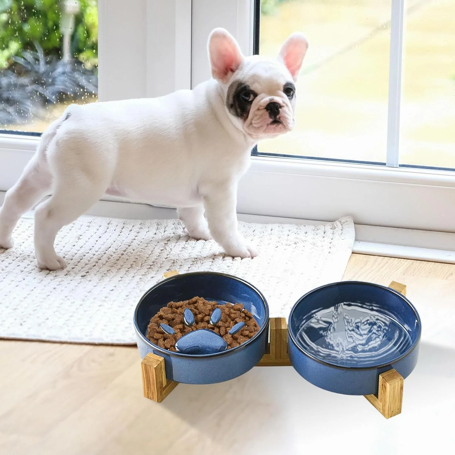 ظروف غذای سگ با طراحی کاهش سرعت غذا - ظرف غذای سرامیکی ضد لغزش سگ با پایه - لوازم حیوانات خانگی برای تغذیه گربه، لوازم آبیاری، خانه، حیاط، باغ