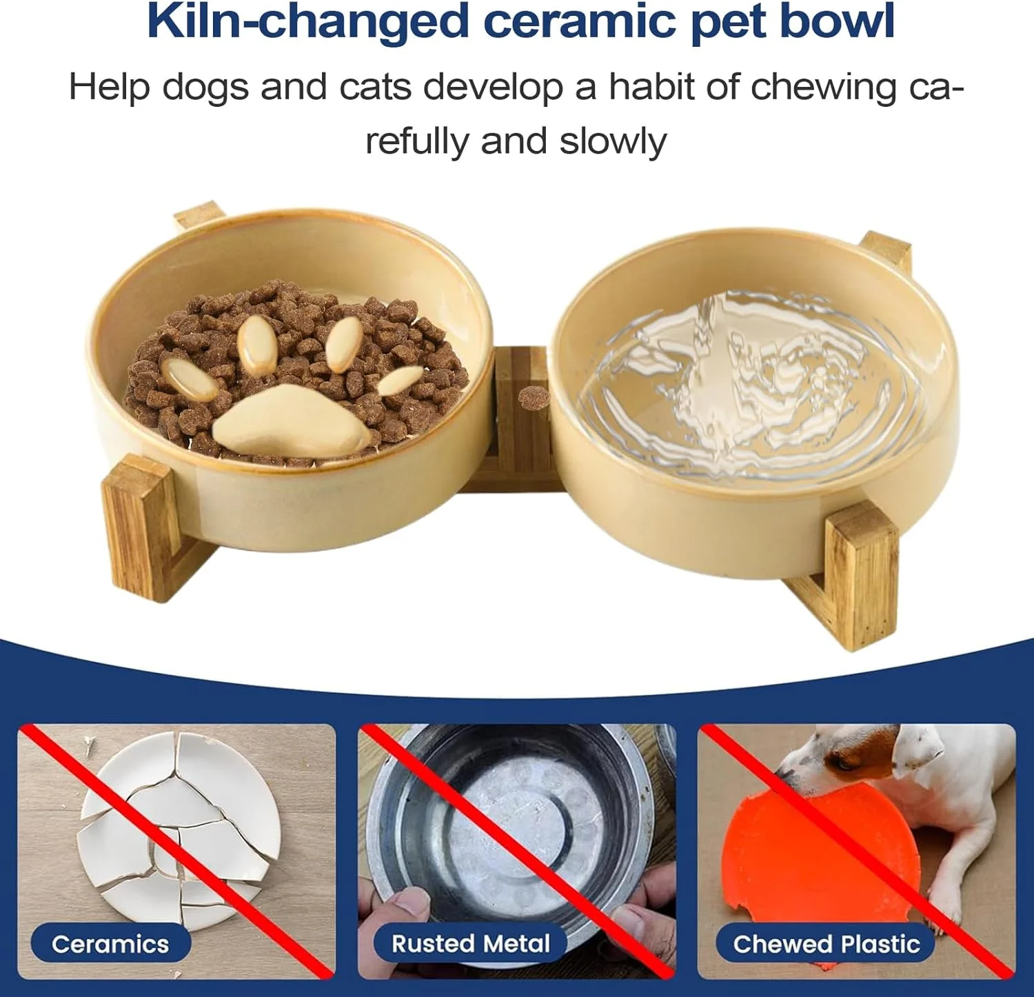 ظروف غذای سگ با طراحی کاهش سرعت غذا - ظرف غذای سرامیکی ضد لغزش سگ با پایه، لوازم غذاخوری و آبخوری برای خانه، فضای باز، حیاط، باغ و کمپینگ