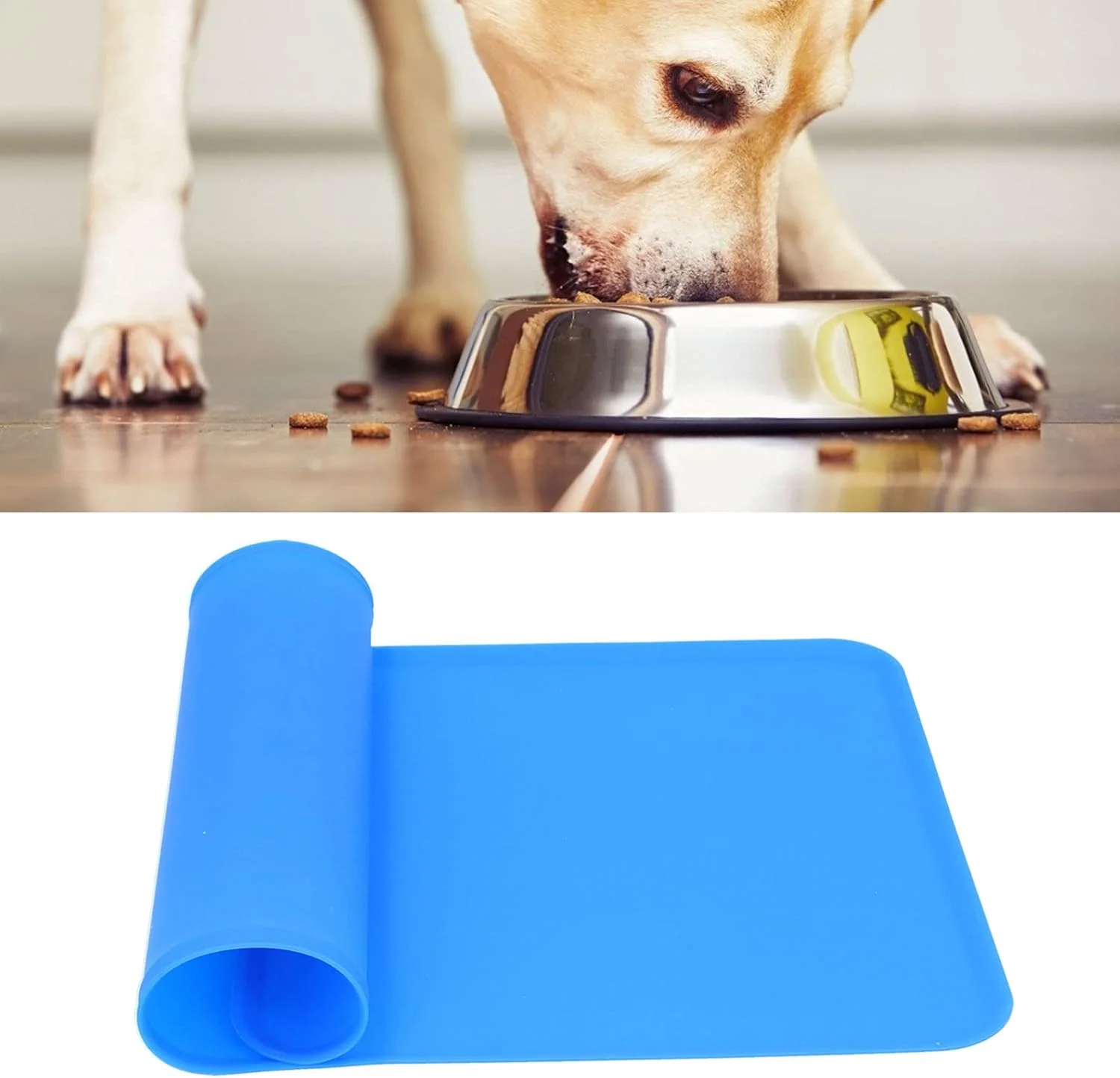 پد سیلیکونی زیر ظرف غذای سگ و گربه، ضد لغزش، ضد آب، مناسب برای خشک کردن ظروف، چند منظوره، 30x48 سانتی متر (آبی)