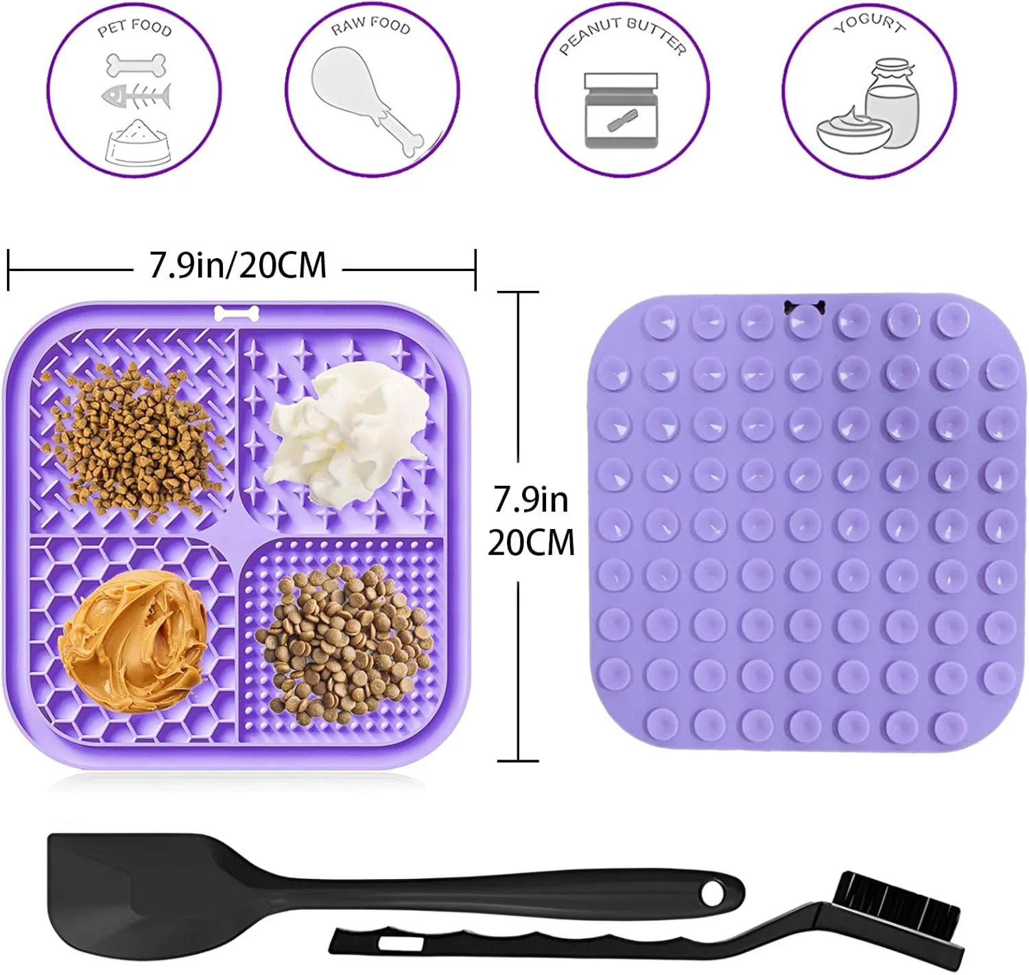 پد لیسیدنی سگ، بسته 2 عددی، پد لیسیدنی با مکنده برای تغذیه آهسته حیوانات خانگی، حمام و آموزش، پد غذای سگ برای کاهش اضطراب به همراه برس تمیز کننده و کاردک