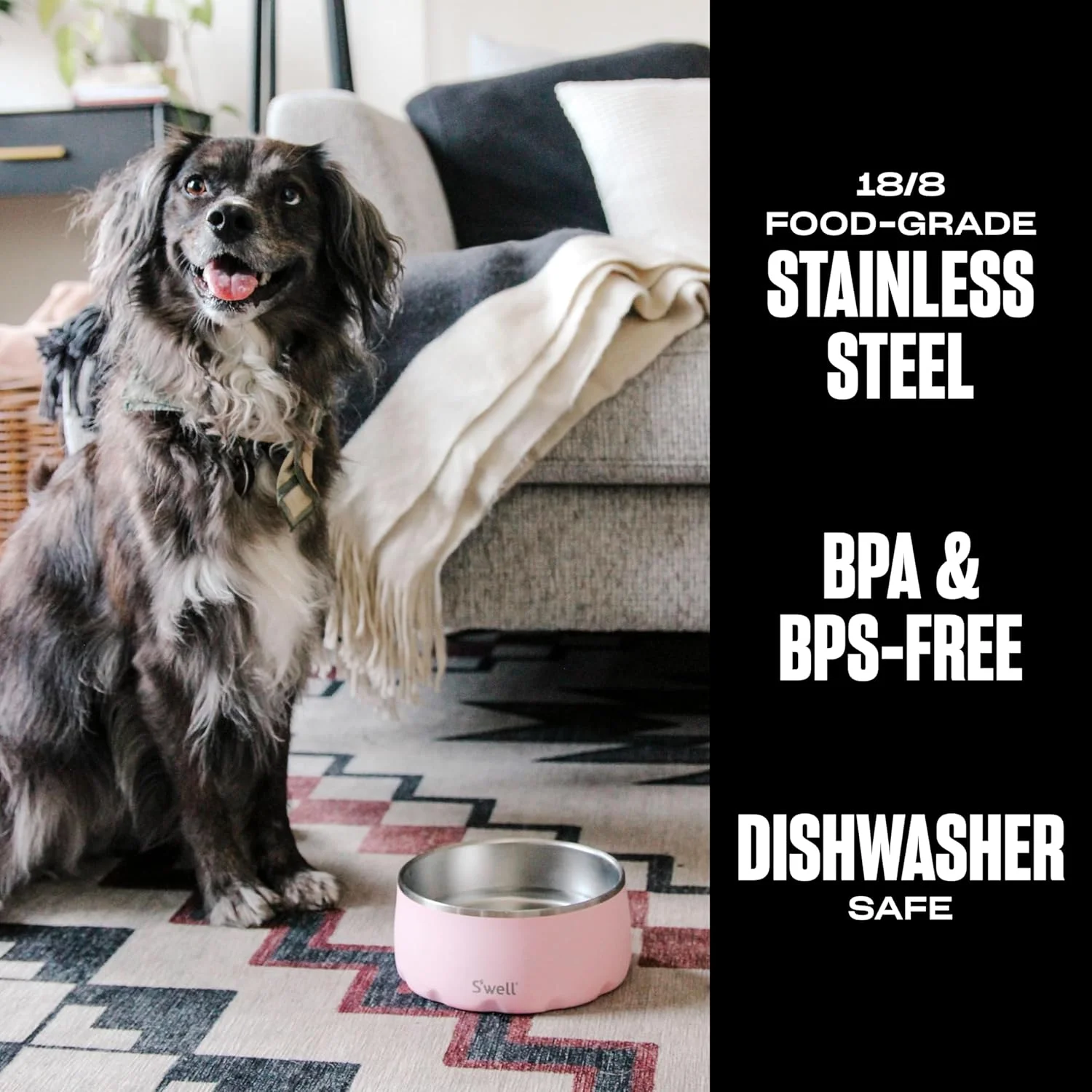ظرف استیل سگ S'well - برای سگ های سایز متوسط تا بزرگ - 946 میلی لیتر، توپاز صورتی - طراحی ضد لغزش و ضد ریزش با کف لاستیکی و قابل شستشو در ماشین ظرفشویی - ظرف حیوانات خانگی فاقد BPA برای غذا و آب