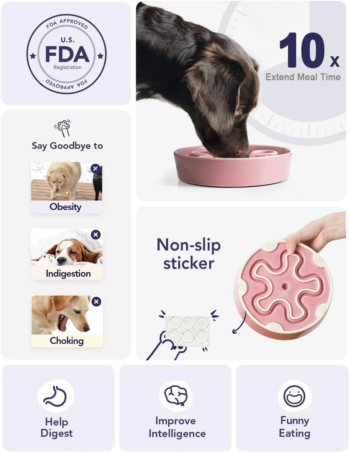 ظرف غذای سرامیکی سگ LE TAUCI، ظرف غذای 1.5 پیمانه سگ، ظرف غذای آهسته برای توله سگ برای غذاخورهای سریع، طرح شکوفه صورتی ظرف غذای سرامیکی سگ LE TAUCI، ظرف غذای 1.5 پیمانه سگ، ظرف غذای آهسته برای توله سگ برای غذاخورهای سریع، طرح شکوفه صورتی