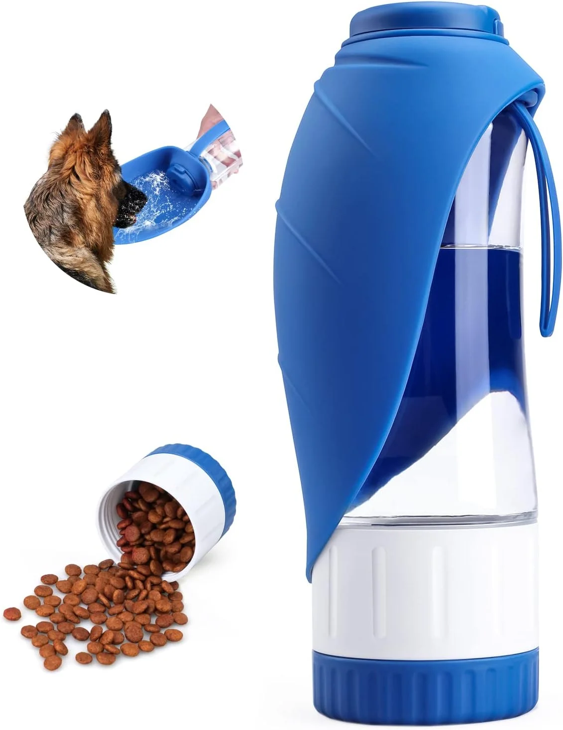 بطری آب سگ، بطری آب حیوانات خانگی با ظرف غذا، قمقمه قابل حمل برای پیاده روی، کوهنوردی و مسافرت، بزرگ آبی بطری آب سگ، بطری آب حیوانات خانگی با ظرف غذا، قمقمه قابل حمل برای پیاده روی، کوهنوردی و مسافرت، بزرگ آبی