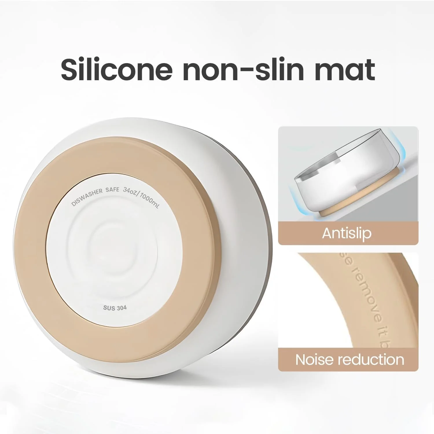 کاسه سگ تریفی 1 لیتری، کاسه آب و غذای حیوانات خانگی استیل ضد زنگ با پایه لاستیکی ضد لغزش، عایق دو جداره، بادوام، قابل شستشو در ماشین ظرفشویی برای سگ ها و گربه های کوچک، متوسط و بزرگ، سفید