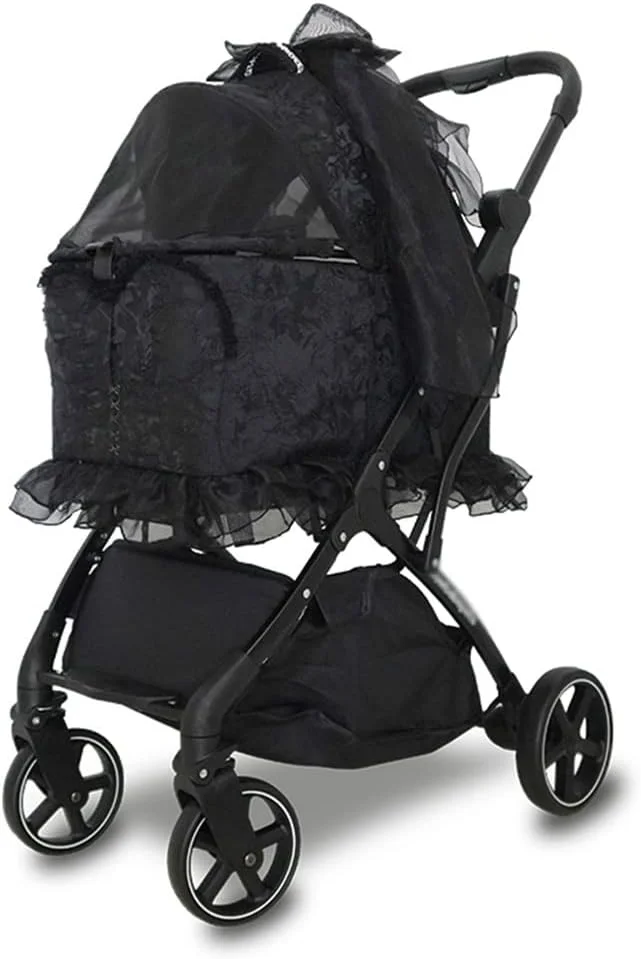 کالسکه حیوانات خانگی لوکس مشکی - کالسکه مسافرتی تاشو آسان برای سگ و گربه - حامل حیوانات خانگی جداشدنی - ظرفیت 15 کیلوگرم