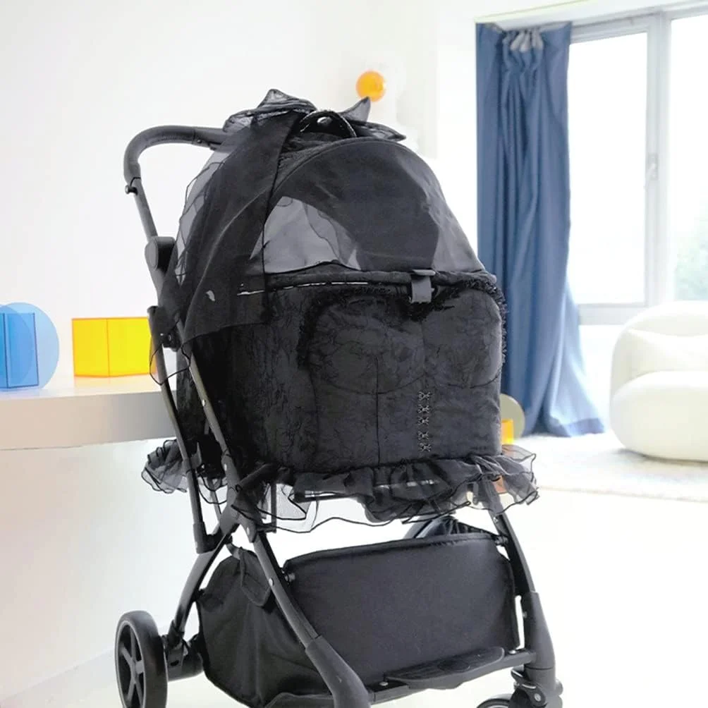 کالسکه حیوانات خانگی لوکس مشکی - کالسکه مسافرتی تاشو آسان برای سگ و گربه - حامل حیوانات خانگی جداشدنی - ظرفیت 15 کیلوگرم