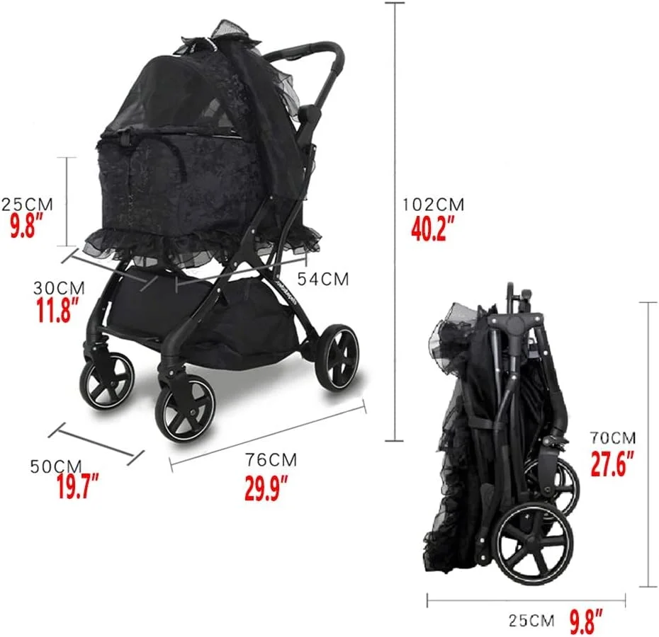 کالسکه حیوانات خانگی لوکس مشکی - کالسکه مسافرتی تاشو آسان برای سگ و گربه - حامل حیوانات خانگی جداشدنی - ظرفیت 15 کیلوگرم