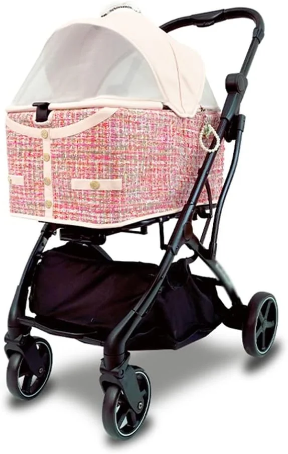 کالسکه تاشو حیوانات خانگی صورتی، کالسکه مسافرتی لوکس مخصوص سگ و گربه کوچک با قابلیت جدا شدن
