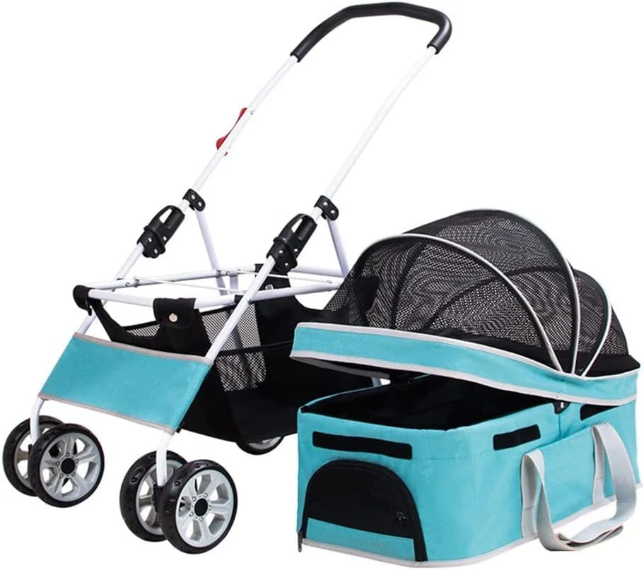کالسکه تاشو حیوانات خانگی برای گربه ها و سگ ها، کالسکه مسافرتی قابل حمل برای حیوانات خانگی، کالسکه چند منظوره حمل حیوانات خانگی (رنگ: آبی)