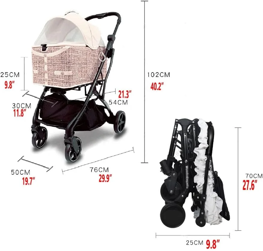 کالسکه تاشو حیوانات خانگی صورتی، کالسکه مسافرتی لوکس مخصوص سگ و گربه کوچک با قابلیت جدا شدن