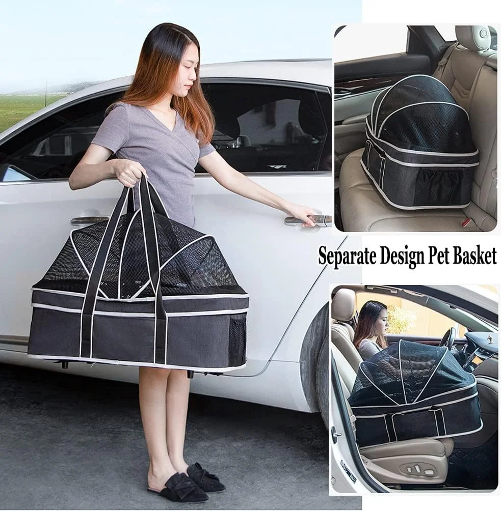 کالسکه تاشو حیوانات خانگی برای گربه ها و سگ ها، کالسکه مسافرتی قابل حمل برای حیوانات خانگی، کالسکه چند منظوره حمل حیوانات خانگی (رنگ: آبی)