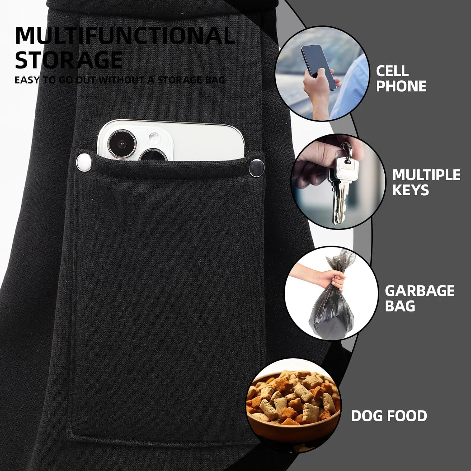 کیف حمل سگ - کیف حمل توله سگ دو طرفه با جیب ذخیره سازی، کیف حمل سگ بدون دست برای حمل سگ ها و گربه های کوچک، مهار ایمنی مسافرتی، مهار سگ و گربه (مشکی)